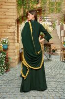 Yellow and Green Flared Gown in Georgette With Shrug