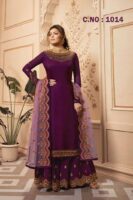 Dark Purple Net Dupatta Embroidered Salwar Suit in Georgette