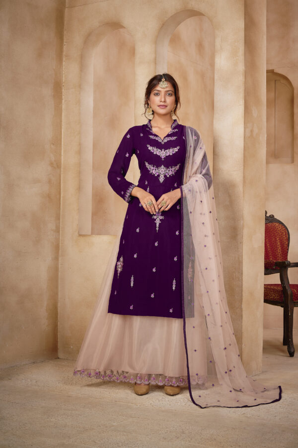 Grape Purple Sweet Heart Neck Stylish Kurta Lehenga Suit