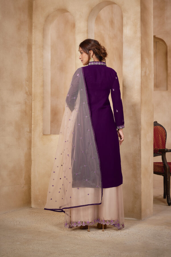 Grape Purple Sweet Heart Neck Stylish Kurta Lehenga Suit