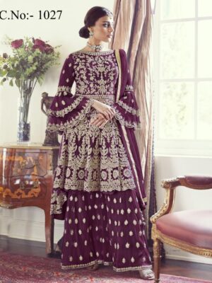 Zephyer Purple Embellished Florel Work Straight Salwar Suit -  - Pakistani Suit
