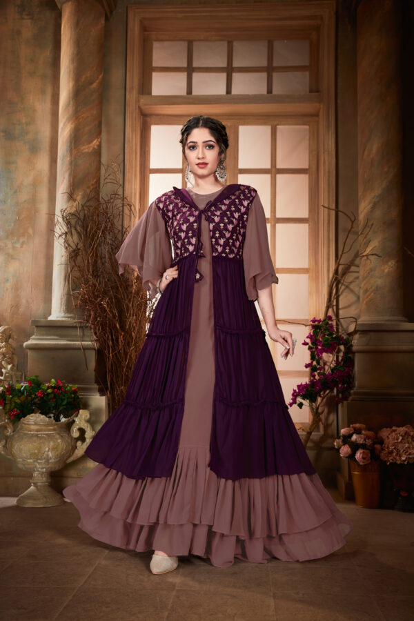 BSY Georgette Women's stylish pleated gown, Dual shade light purple at Rs  1050 in Chennai