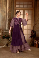 Smoky Grape and Dark Purple Long-Flared Gown Dress