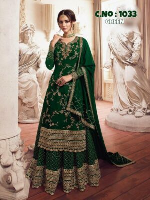 Emerald Green Sweet Heart Neck Pakistani Designer Kurta Plazzo Set