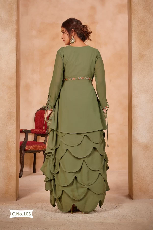 Olive Green Sweet Heart Neck Designer Flared Lehenga Suit