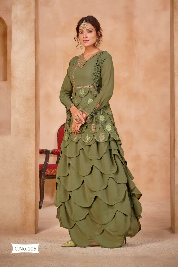 Olive Green Sweet Heart Neck Designer Flared Lehenga Suit