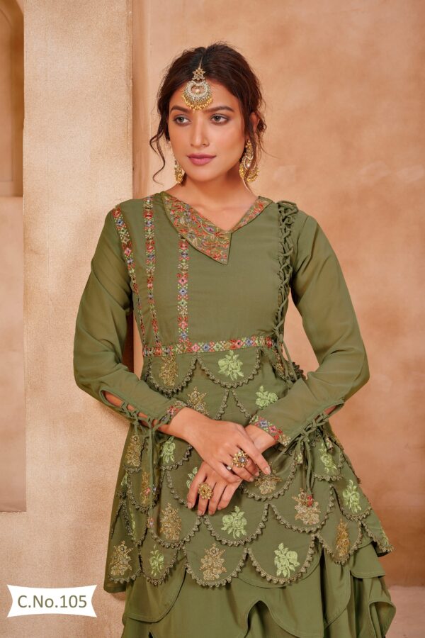 Olive Green Sweet Heart Neck Designer Flared Lehenga Suit