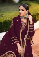 Dark Purple Heavily Embllished DesignPakistani  Kurta Palazzo Suit