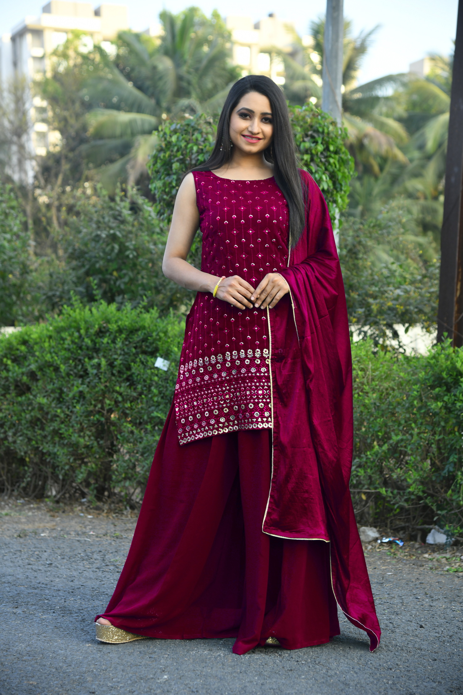 Girls Kids Maroon Sharara Suit Set, Age Group: 8-10 Years at Rs 399/set in  New Delhi