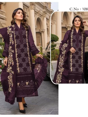 Dusty Purple V Neckline Georgette Pakistani Straight Dress