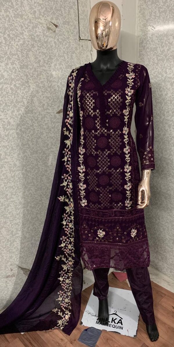 Dusty Purple V Neckline Georgette Pakistani Straight Dress