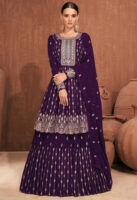 Grape Purple Pakistani Suit with Butti Work Kurta Sarara Set and A-line Top