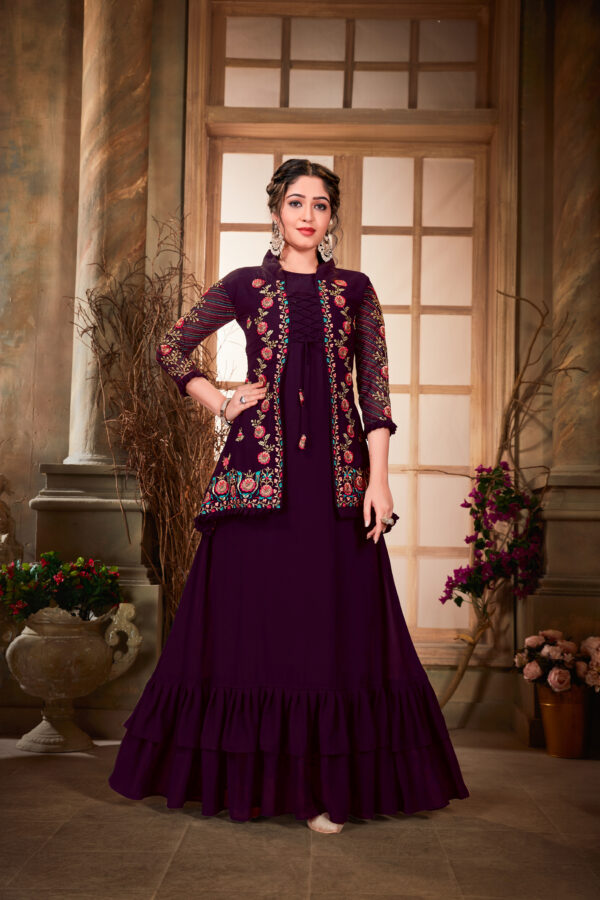 Wine Purple Silk Indo Western Jacket Set with Sequins Work -...