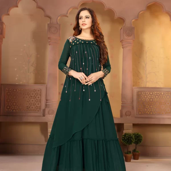 Buy Velvet Bottle Green Gown Online @Mohey - Indo Western for Women