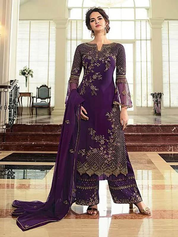 Purple Indian Sangeet Palazzo Suit In Georgette SFZ123339 – Siya Fashions