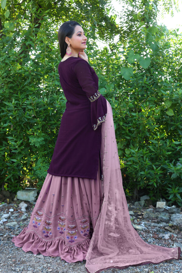 Buy WeaverStory Hand Embroidered Grape Lehenga with Blouse & Organza  Dupatta (Set of 3) online
