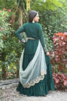 Forest Green V Neck Vintage Floral Design Anarkali Gown