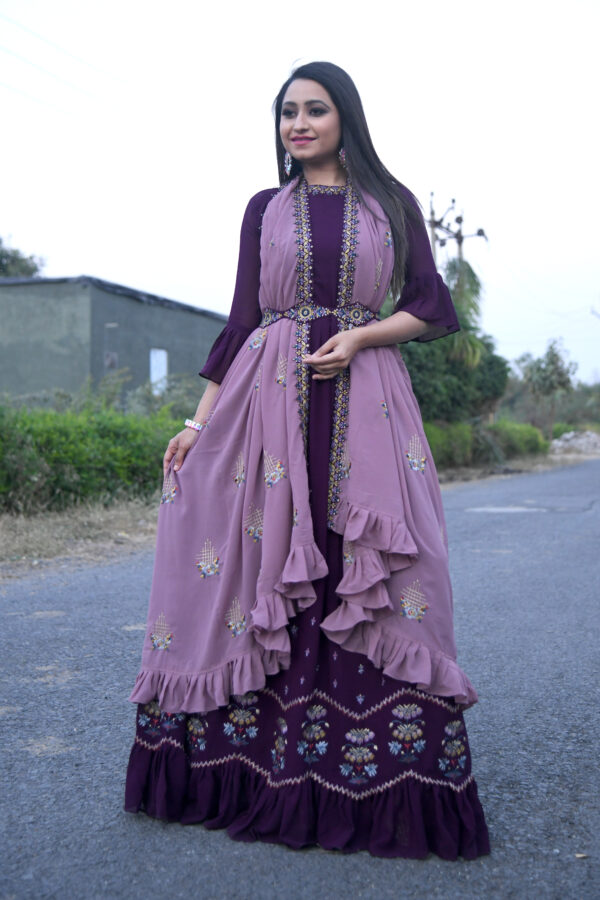 Deep Purple Embroidered Vintage Floral Design Anarkali Gown