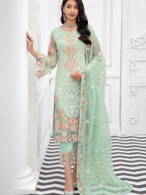 Pista Green Embroidered Straight Top Dress- Pakistani Suit