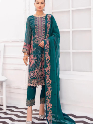 Rama Green Boat Neck Embroidred Straight Dress - Pakistani Suit
