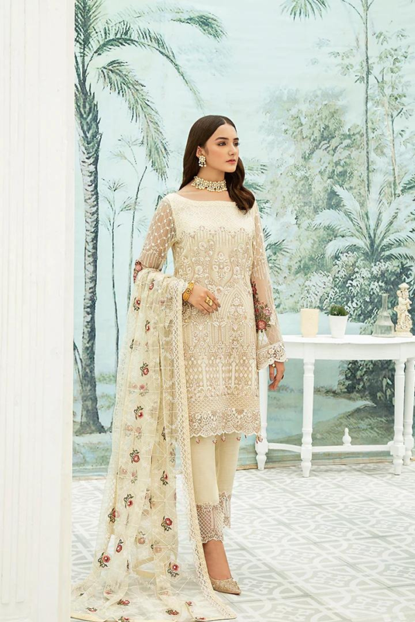 Cloud Cream Heavy Dupatta Embroidered Straight Pakistani Suit
