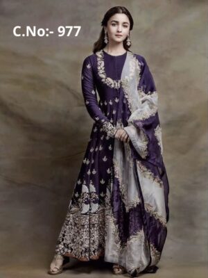 Jewel Purple Anarkali Flared Gown With Embellished Work