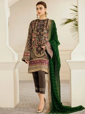 Coffee Boat Neck Heavily Embroidered Straight Pakistani Suit