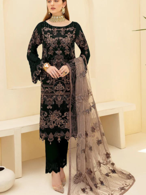 Raven Black Heavy Dupatta Embroidered Straight Dress - Pakistani Suit