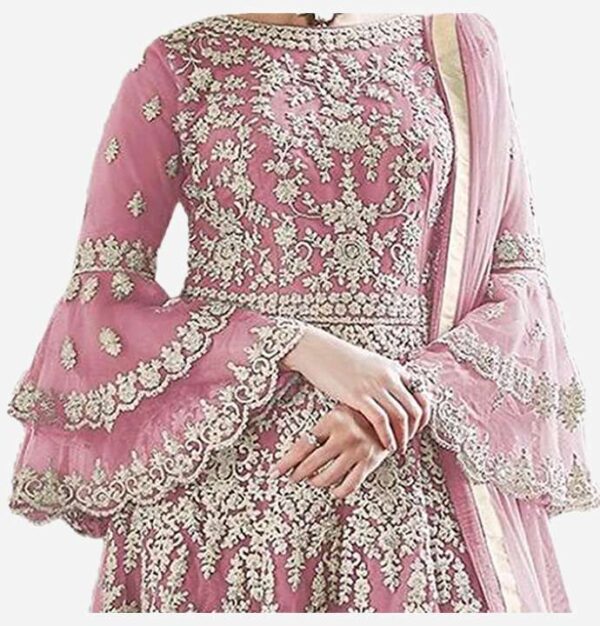 Powder Pink Embellished Florel Work Straight Salwar Suit - Pakistani Suit