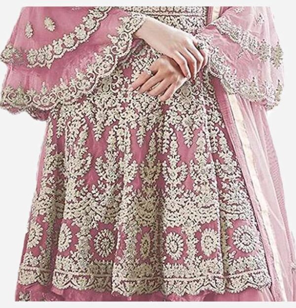 Powder Pink Embellished Florel Work Straight Salwar Suit - Pakistani Suit