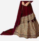 Cherry Red Lucknowi Work In Floral Pattern Lehenga Dress