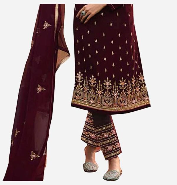 Coffee embroidered cotton poly salwar - Roykals Textile - 3146701