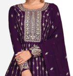 Grape Purple Pakistani Suit with Butti Work Kurta Sarara Set and A-line Top