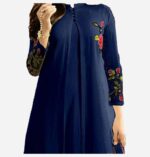 Navy Blue Full Neck Long-Flared Gown Dress - In Georgette
