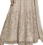 Cream Beige V Neck Elegant Embroidered Long Flared Gown