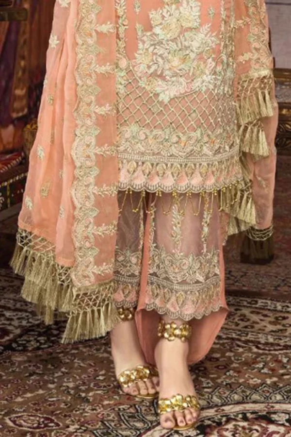 Melon Orange Round Neck Designer Embroidered Pakistani Salwar Suit