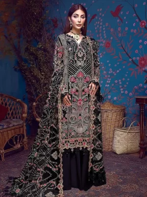 Raven Black Sweet Heart Neck Attractive Work Pakistani Salwar Suit