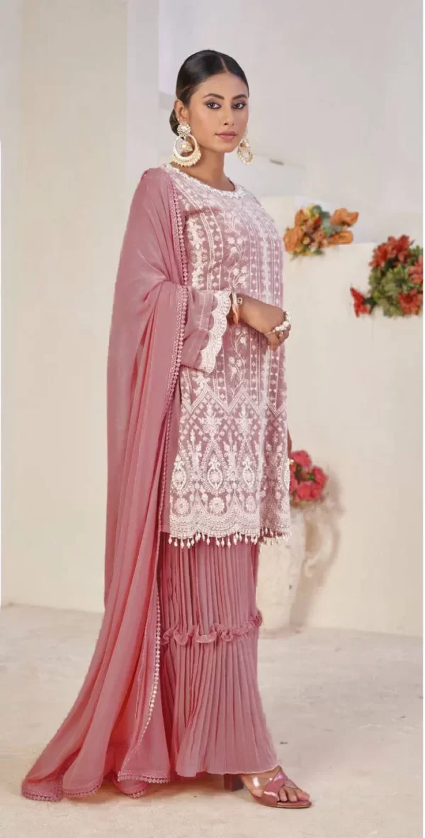 Light Pink Floral Crush Design Kurta Palazzo Suit In Georgette