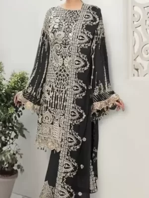 Designer Black Round Neck Heavily Embroidered Pakistani Salwar Kameez
