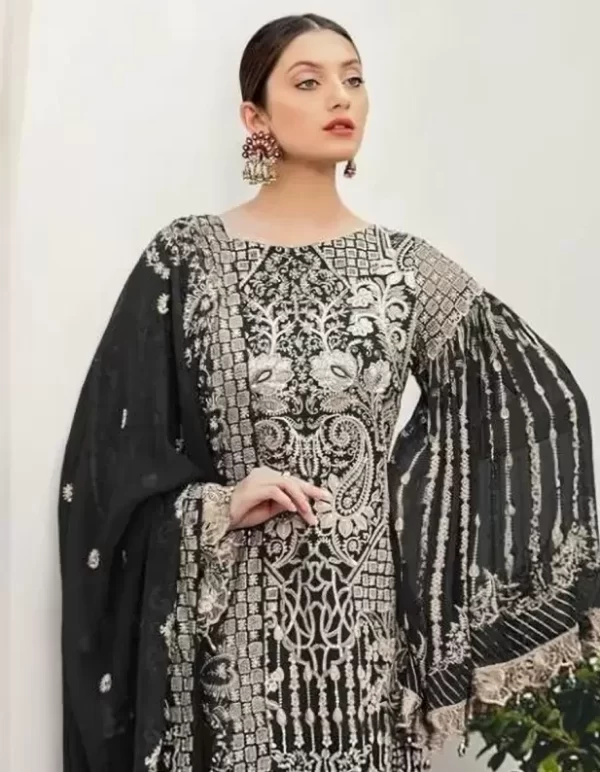 Designer Black Round Neck Heavily Embroidered Pakistani Salwar Kameez