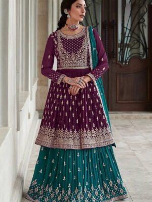 Elevate Your Style with this Grape Purple Butti Work Frock Lehenga Suit in Georgette