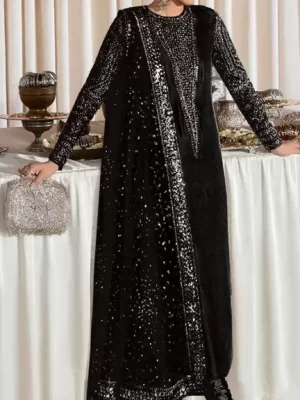 Black Georgette Round Neck Heavy Pakistani Suit with Embroidery Work