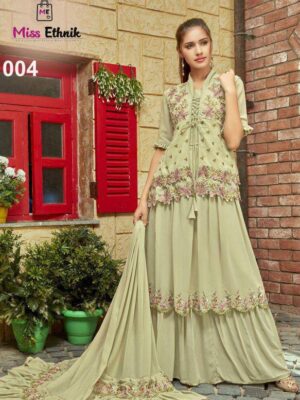 Light Green Embroidered Faux Georgette Party Wear Gown for Women