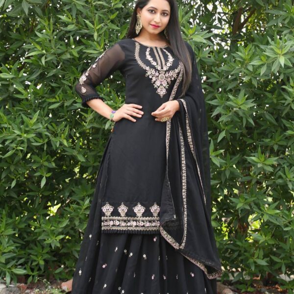 Lehenga Suit Set in Black with Intricate Embroidery Design