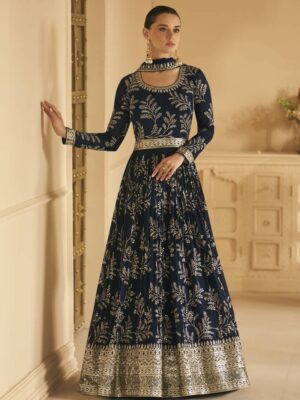Party-Ready Blue Faux Georgette Embroidered Anarkali Suit