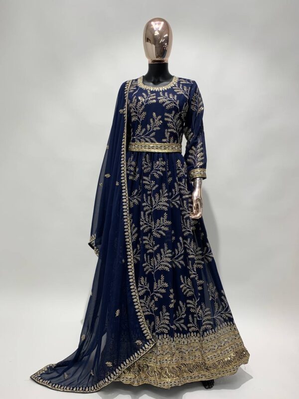 Party-Ready Blue Faux Georgette Embroidered Anarkali Suit