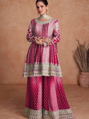 Dual Color Silk Base Full Stitched Sharara Suit with Stunning Details