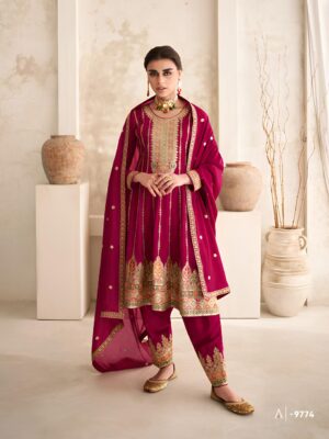 Rani Pink Vichitra Embroidered Salwar Suit with Dupatta