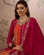 Pink Embroidered Stitched Kurta Palazzo Set with Dupatta - Party Wear Ethnic Outfit