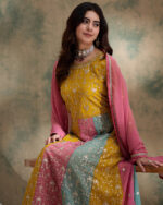 Yellow Embroidered Partywear Gown with Dupatta